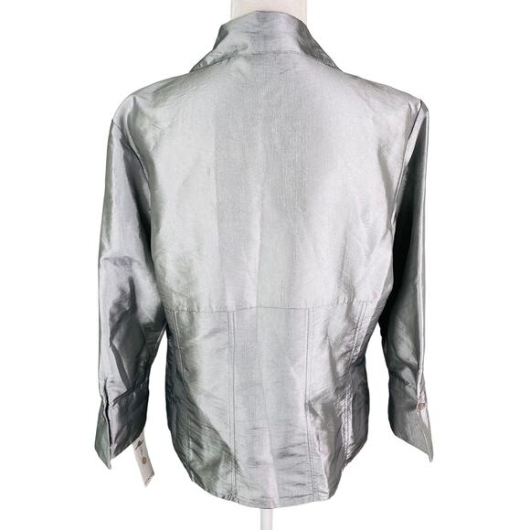 Vintage Piano Blouse Large Silver Zip Up Beaded Top New - Picture 4 of 10